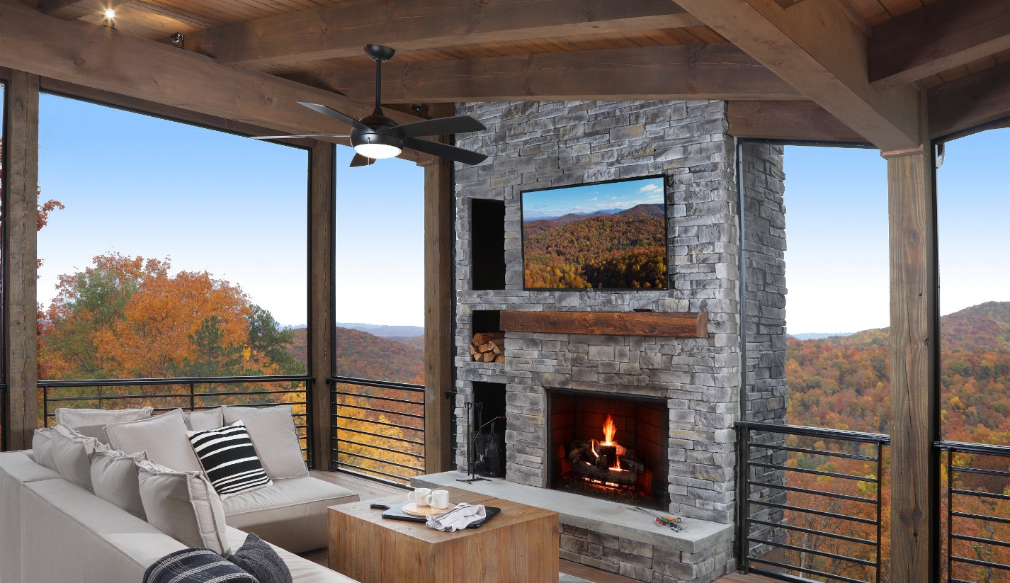 Outdoor fireplace with tv